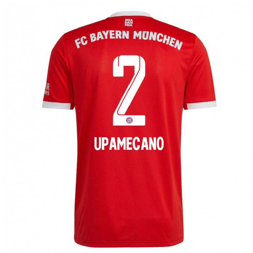Kandiny Hombre Camiseta Dayot Upamecano #2 Neon Rojo Blanco 1ª Equipación 2022/23 La Camisa Chile