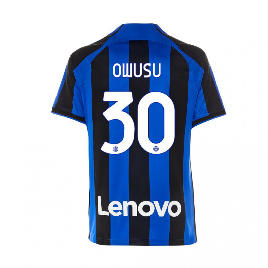 Kandiny Hombre Camiseta Enoch Owusu #30 Azul Real Negro 1ª Equipación 2022/23 La Camisa Chile