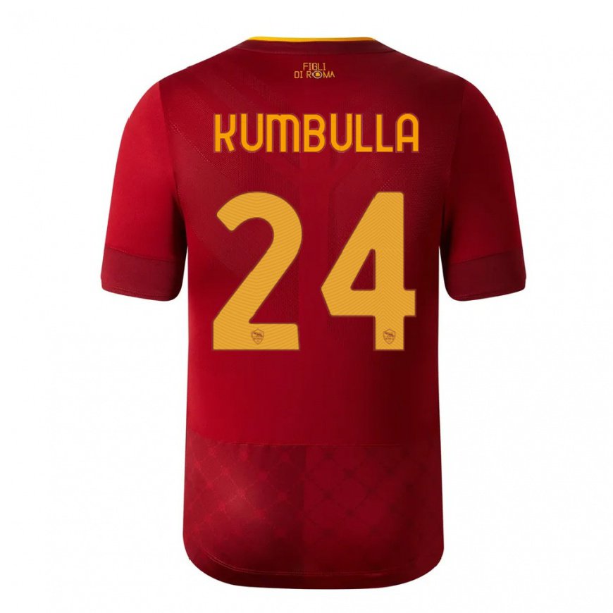 Kandiny Hombre Camiseta Marash Kumbulla #24 Marrón Rojo 1ª Equipación 2022/23 La Camisa Chile