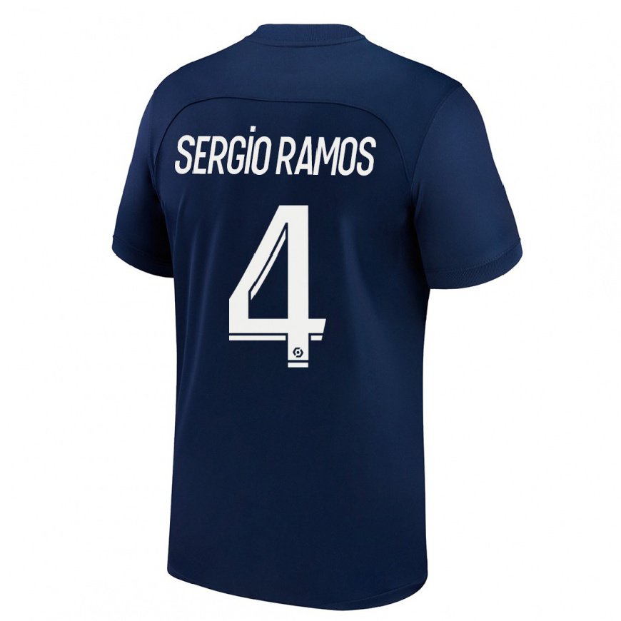 Kandiny Mujer Camiseta Sergio Ramos #4 Azul Oscuro Rojo 1ª Equipación 2022/23 La Camisa Chile