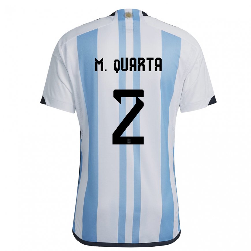 Kandiny Niño Camiseta Argentina Lucas Martinez Quarta #2 Blanco Cielo Azul 1ª Equipación 22-24 La Camisa Chile