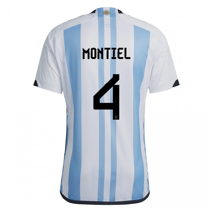 Kandiny Niño Camiseta Argentina Gonzalo Montiel #4 Blanco Cielo Azul 1ª Equipación 22-24 La Camisa Chile