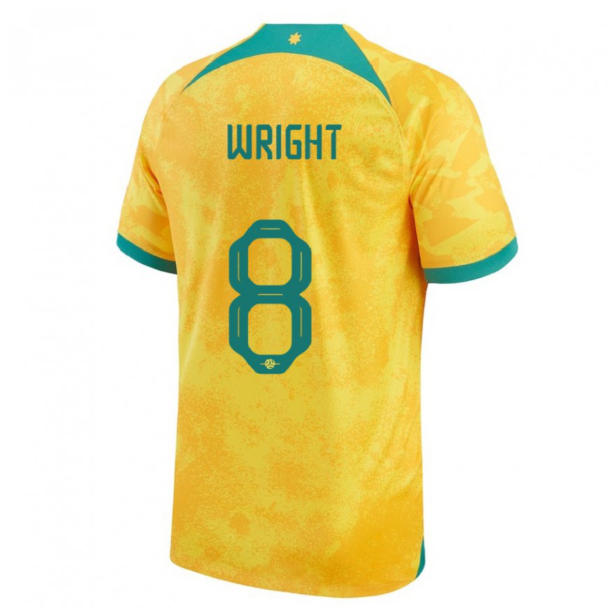 Kandiny Niño Camiseta Australia Bailey Wright #8 Dorado 1ª Equipación 22-24 La Camisa Chile