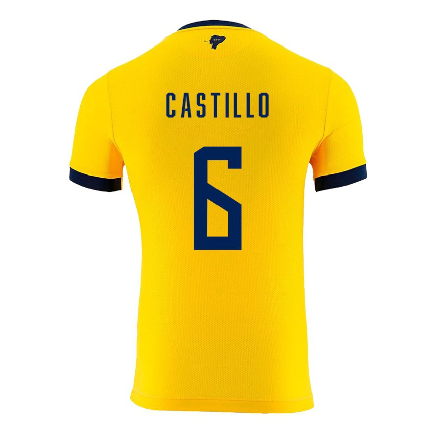 Kandiny Niño Camiseta Ecuador Byron Castillo #6 Amarillo 1ª Equipación 22-24 La Camisa Chile