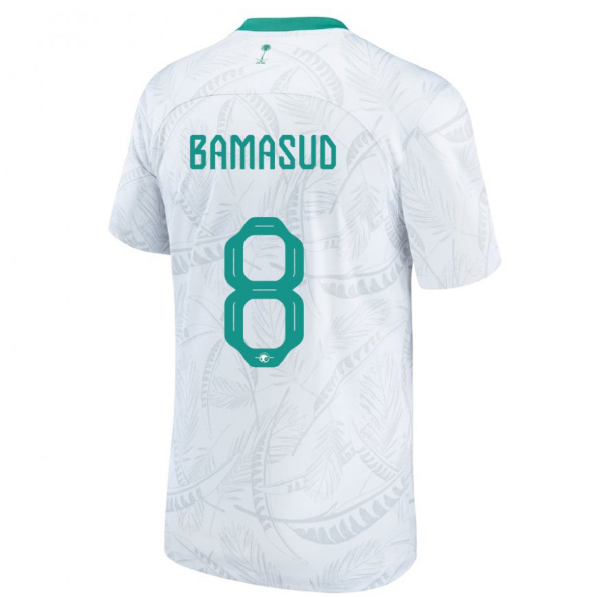 Kandiny Niño Camiseta Arabia Saudita Ahmed Bamasud #8 Blanco 1ª Equipación 22-24 La Camisa Chile