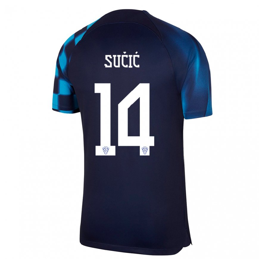 Kandiny Niño Camiseta Croacia Luka Sucic #14 Azul Oscuro 2ª Equipación 22-24 La Camisa Chile