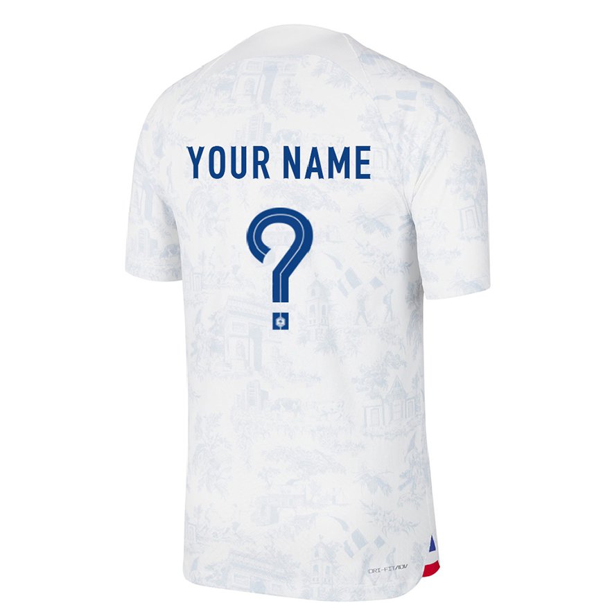 Kandiny Niño Camiseta Francia Su Nombre #0 Blanco Azul 2ª Equipación 22-24 La Camisa Chile