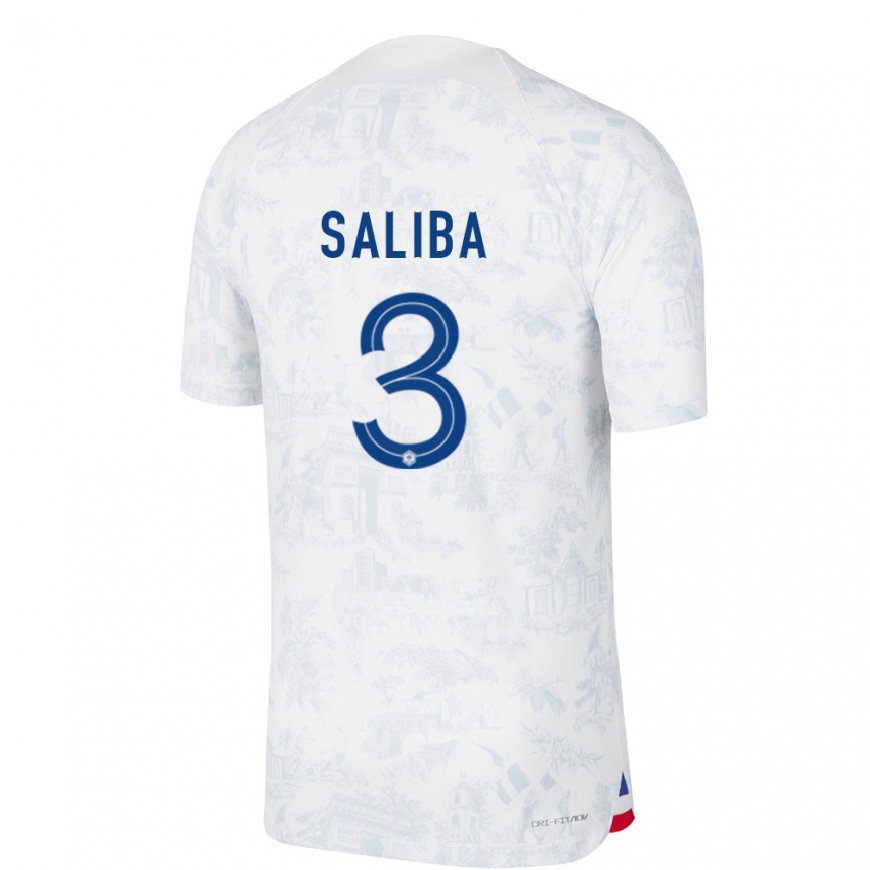 Kandiny Niño Camiseta Francia William Saliba #3 Blanco Azul 2ª Equipación 22-24 La Camisa Chile