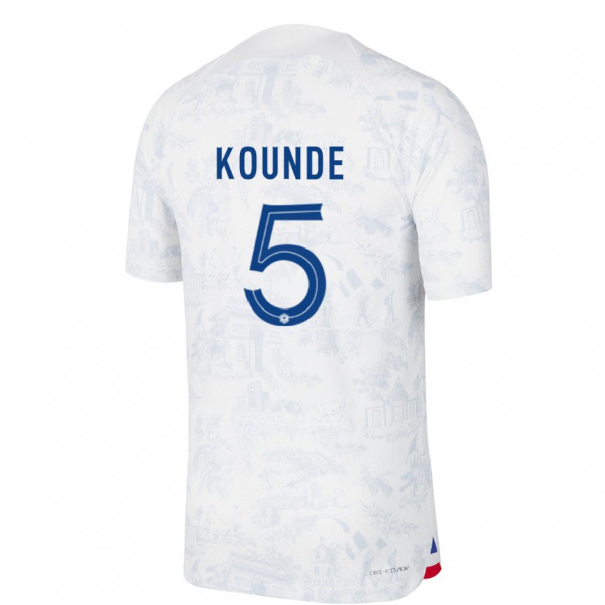Kandiny Niño Camiseta Francia Jules Kounde #5 Blanco Azul 2ª Equipación 22-24 La Camisa Chile