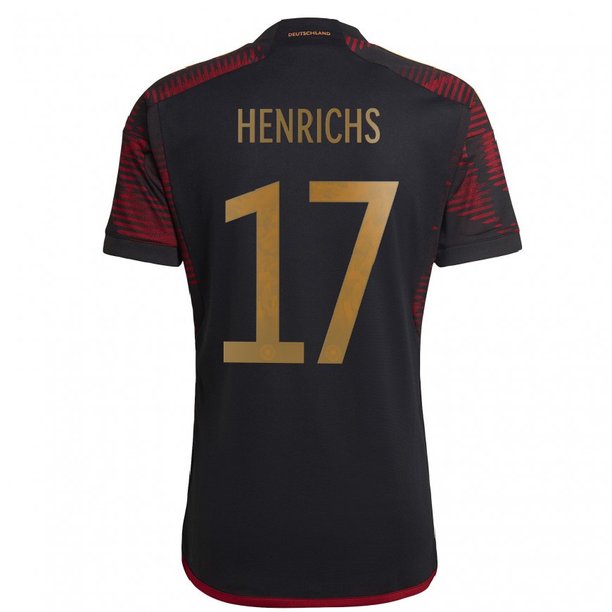Kandiny Niño Camiseta Alemania Benjamin Henrichs #17 Granate Negro 2ª Equipación 22-24 La Camisa Chile