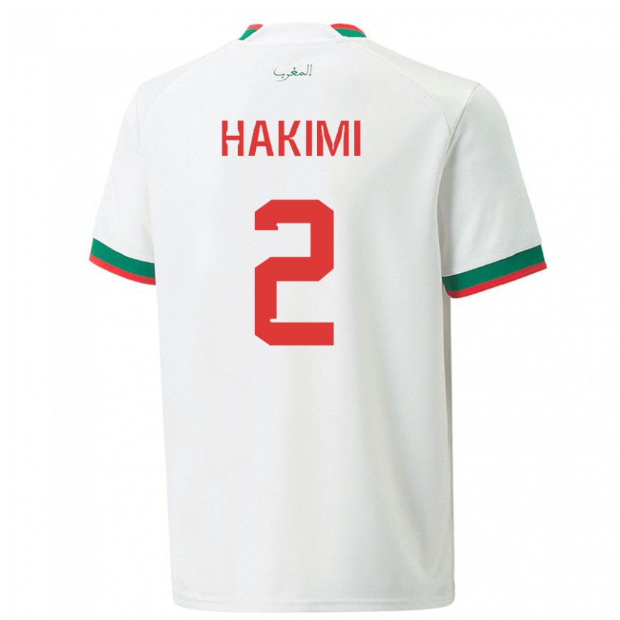 Kandiny Niño Camiseta Marruecos Achraf Hakimi #2 Blanco 2ª Equipación 22-24 La Camisa Chile