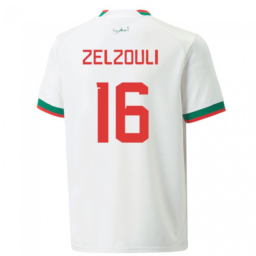 Kandiny Niño Camiseta Marruecos Abdessamad Zelzouli #16 Blanco 2ª Equipación 22-24 La Camisa Chile
