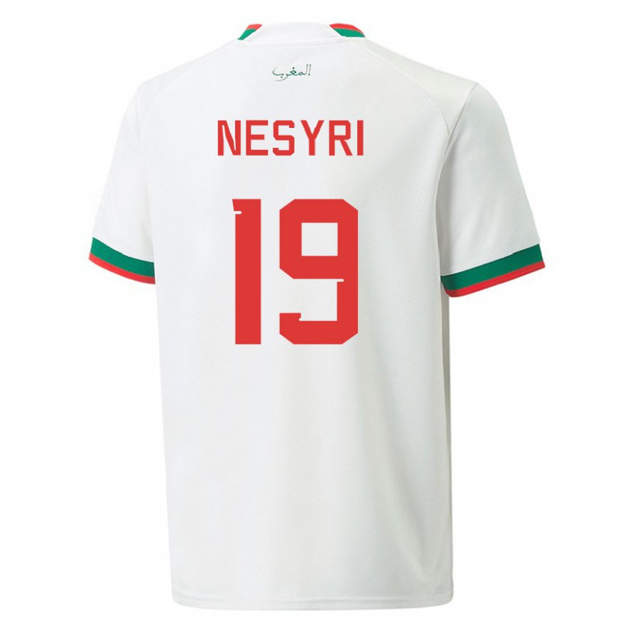 Kandiny Niño Camiseta Marruecos Youssef En-nesyri #19 Blanco 2ª Equipación 22-24 La Camisa Chile