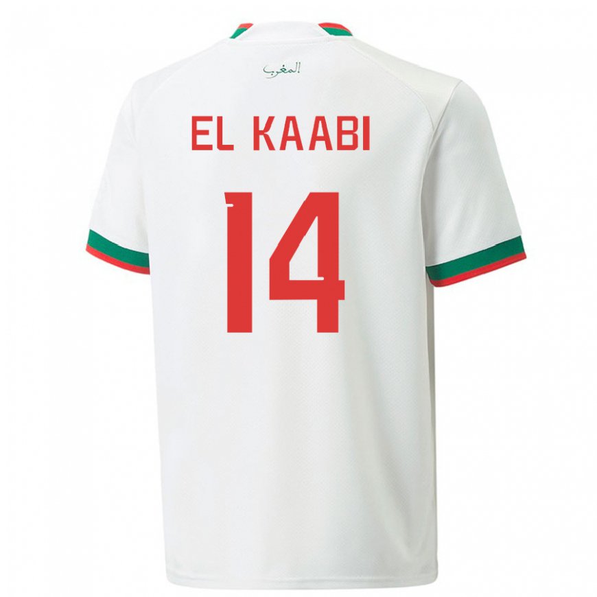 Kandiny Niño Camiseta Marruecos Ayoub El Kaabi #14 Blanco 2ª Equipación 22-24 La Camisa Chile