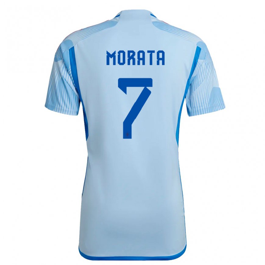 Kandiny Niño Camiseta España Alvaro Morata #7 Cielo Azul 2ª Equipación 22-24 La Camisa Chile