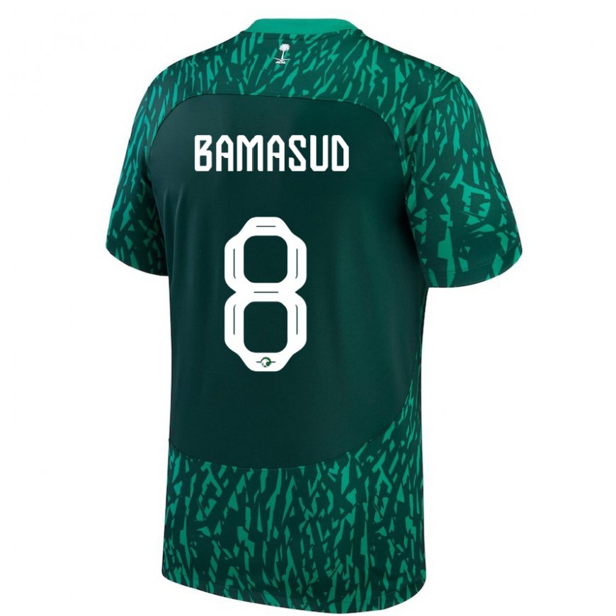 Kandiny Niño Camiseta Arabia Saudita Ahmed Bamasud #8 Verde Oscuro 2ª Equipación 22-24 La Camisa Chile