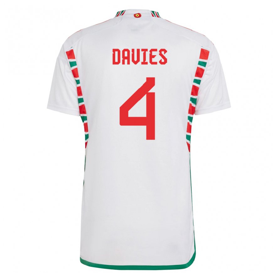 Kandiny Niño Camiseta Gales Ben Davies #4 Blanco 2ª Equipación 22-24 La Camisa Chile