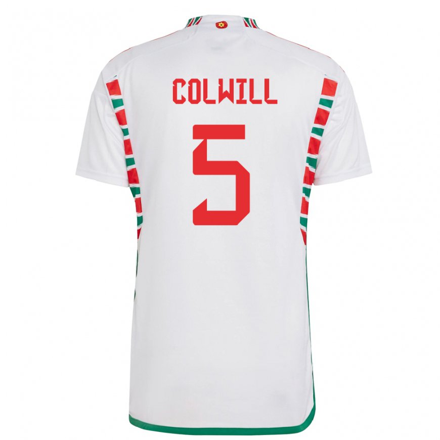 Kandiny Niño Camiseta Gales Rubin Colwill #5 Blanco 2ª Equipación 22-24 La Camisa Chile