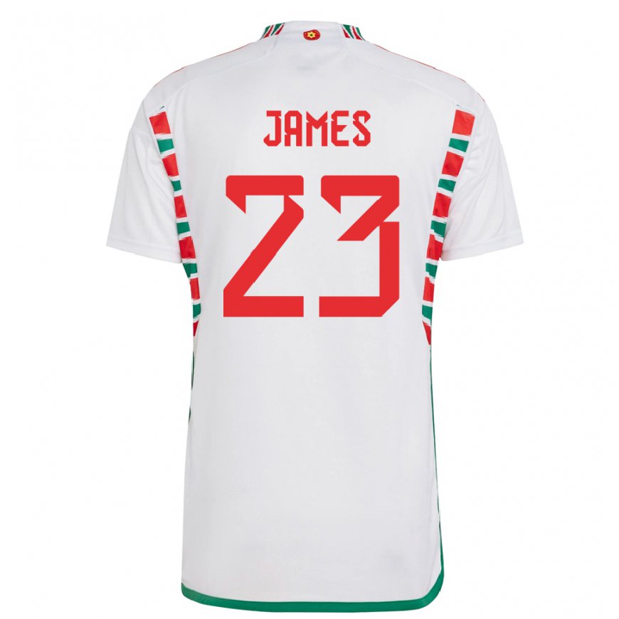 Kandiny Niño Camiseta Gales Jordan James #23 Blanco 2ª Equipación 22-24 La Camisa Chile