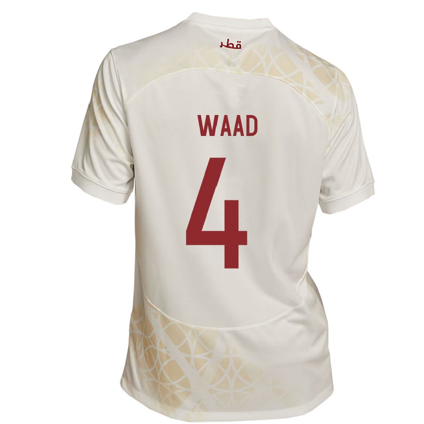 Kandiny Niño Camiseta Catar Mohammed Waad #4 Beis Dorado 2ª Equipación 22-24 La Camisa Chile