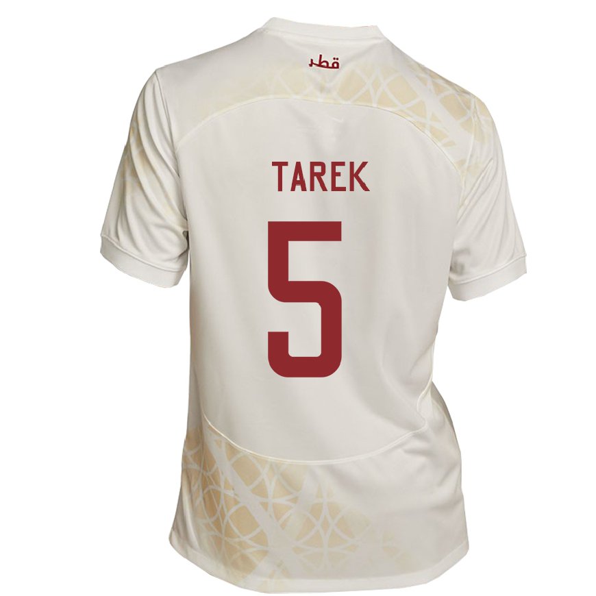 Kandiny Niño Camiseta Catar Tarek Salman #5 Beis Dorado 2ª Equipación 22-24 La Camisa Chile
