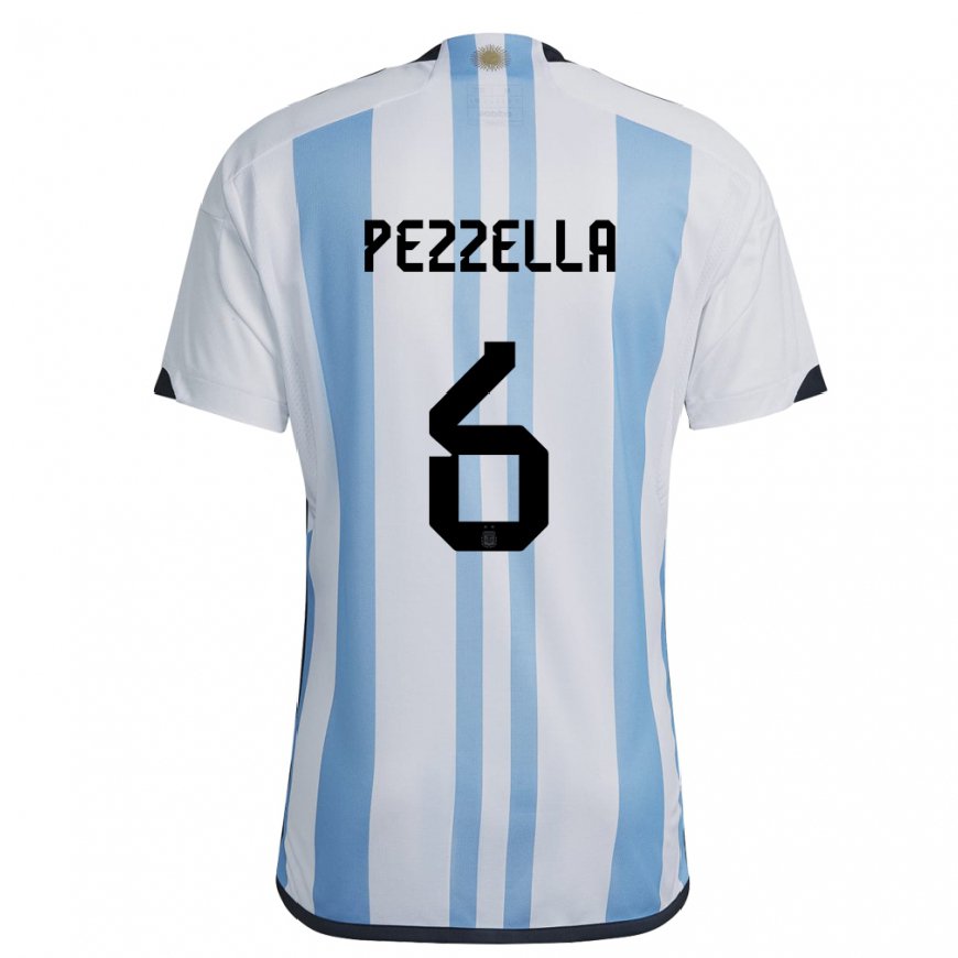 Kandiny Hombre Camiseta Argentina German Pezzella #6 Blanco Cielo Azul 1ª Equipación 22-24 La Camisa Chile