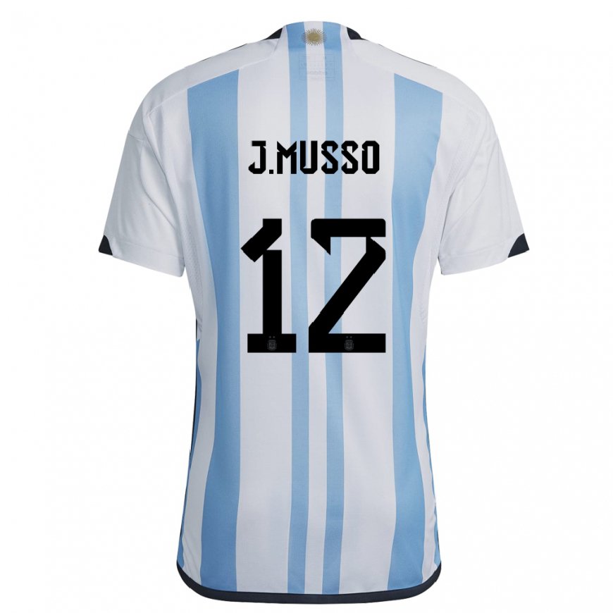 Kandiny Hombre Camiseta Argentina Juan Musso #12 Blanco Cielo Azul 1ª Equipación 22-24 La Camisa Chile