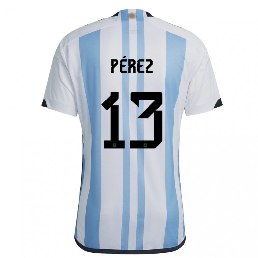 Kandiny Hombre Camiseta Argentina Nehuen Perez #13 Blanco Cielo Azul 1ª Equipación 22-24 La Camisa Chile