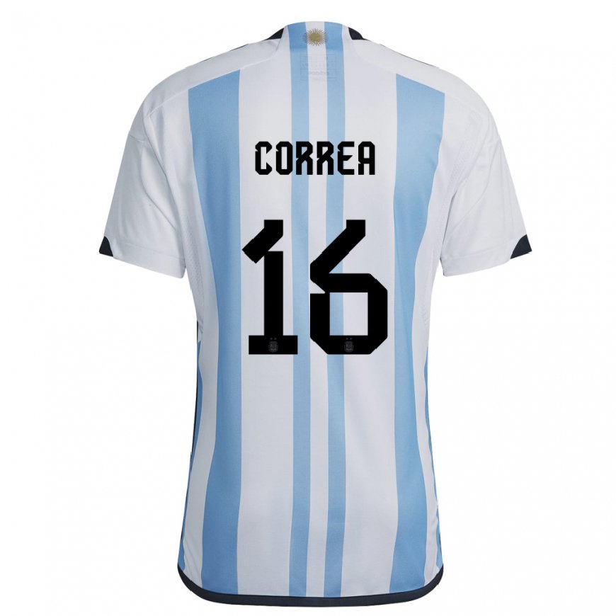 Kandiny Hombre Camiseta Argentina Angel Correa #16 Blanco Cielo Azul 1ª Equipación 22-24 La Camisa Chile