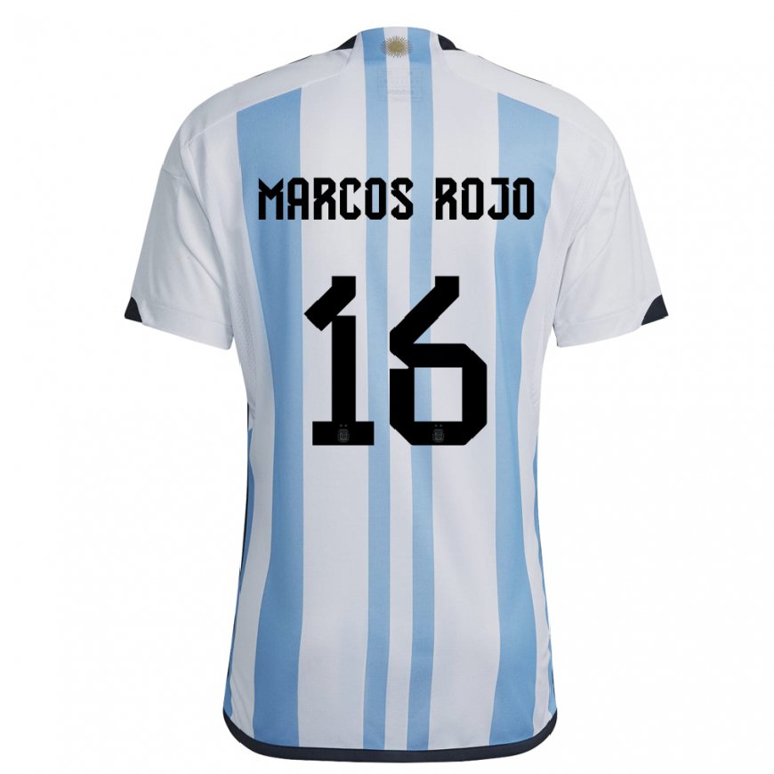 Kandiny Hombre Camiseta Argentina Marcos Rojo #16 Blanco Cielo Azul 1ª Equipación 22-24 La Camisa Chile