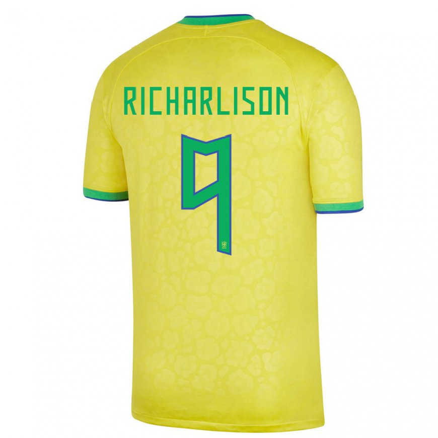 Kandiny Hombre Camiseta Brasil Richarlison #9 Amarillo 1ª Equipación 22-24 La Camisa Chile