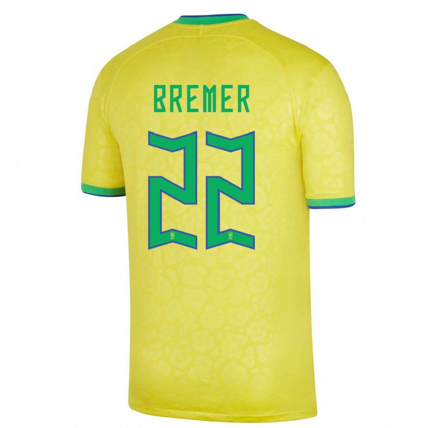 Kandiny Hombre Camiseta Brasil Bremer #22 Amarillo 1ª Equipación 22-24 La Camisa Chile