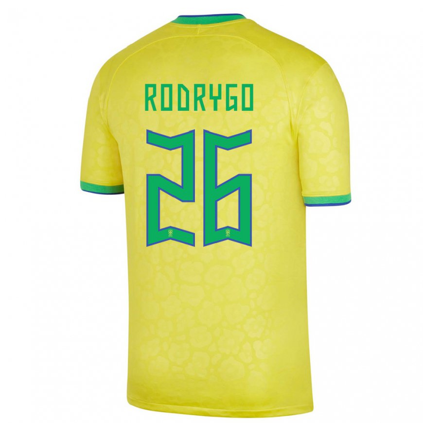 Kandiny Hombre Camiseta Brasil Rodrygo #26 Amarillo 1ª Equipación 22-24 La Camisa Chile