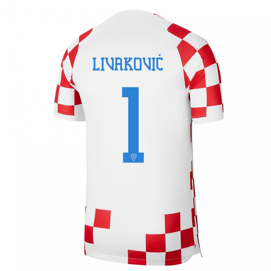 Kandiny Hombre Camiseta Croacia Dominik Livakovic #1 Rojo Blanco 1ª Equipación 22-24 La Camisa Chile