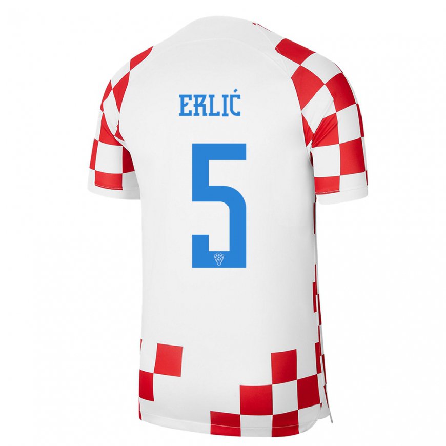 Kandiny Hombre Camiseta Croacia Martin Erlic #5 Rojo Blanco 1ª Equipación 22-24 La Camisa Chile