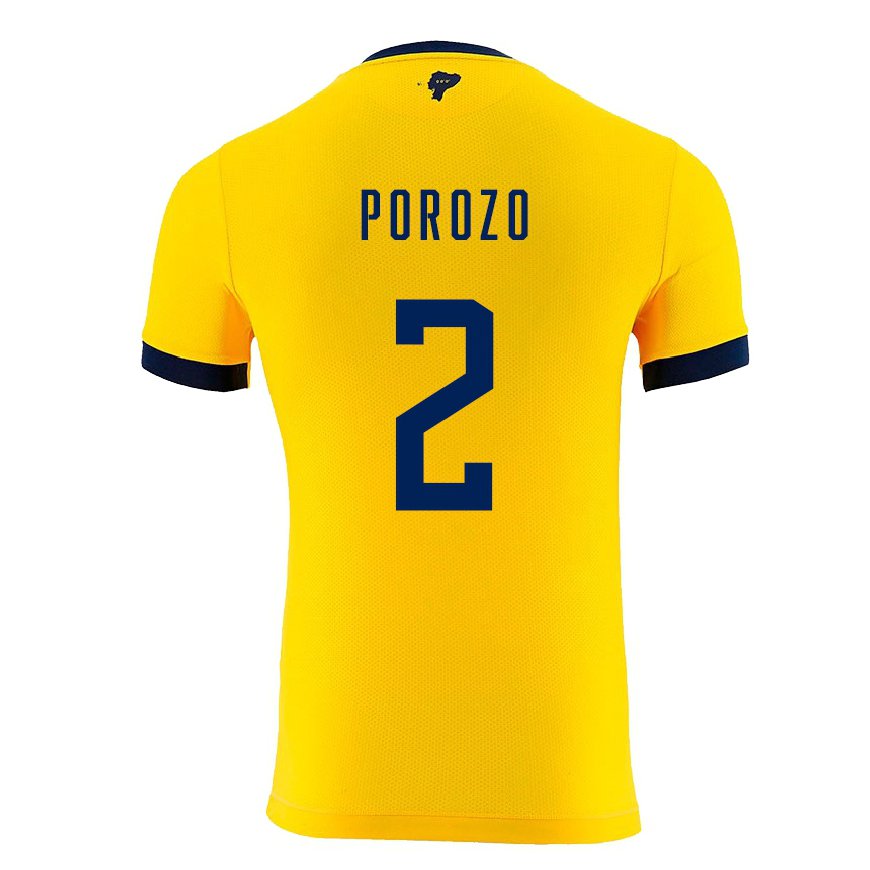 Kandiny Hombre Camiseta Ecuador Jackson Porozo #2 Amarillo 1ª Equipación 22-24 La Camisa Chile
