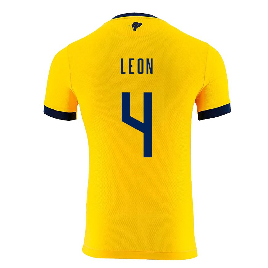 Kandiny Hombre Camiseta Ecuador Fernando Leon #4 Amarillo 1ª Equipación 22-24 La Camisa Chile