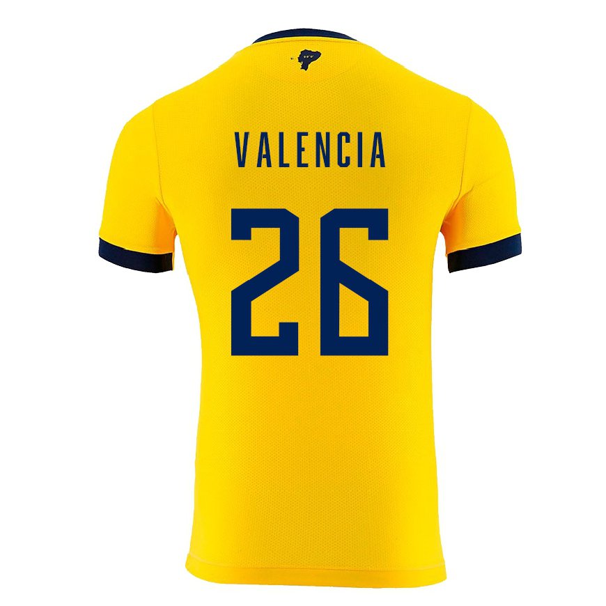 Kandiny Hombre Camiseta Ecuador Anthony Valencia #26 Amarillo 1ª Equipación 22-24 La Camisa Chile