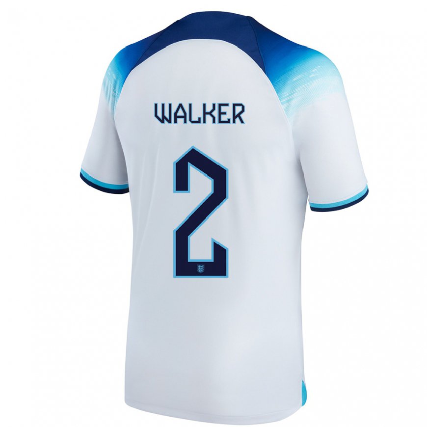 Kandiny Hombre Camiseta Inglaterra Kyle Walker #2 Blanco Azul 1ª Equipación 22-24 La Camisa Chile
