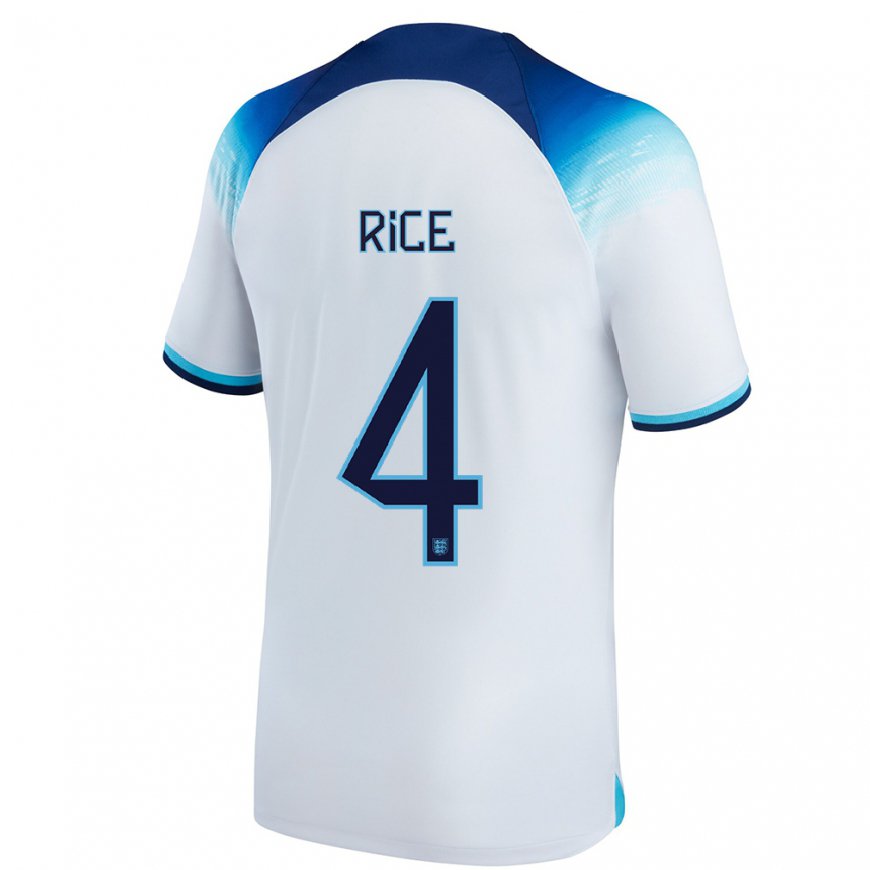 Kandiny Hombre Camiseta Inglaterra Declan Rice #4 Blanco Azul 1ª Equipación 22-24 La Camisa Chile
