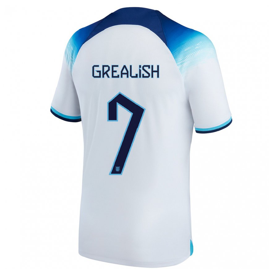 Kandiny Hombre Camiseta Inglaterra Jack Grealish #7 Blanco Azul 1ª Equipación 22-24 La Camisa Chile