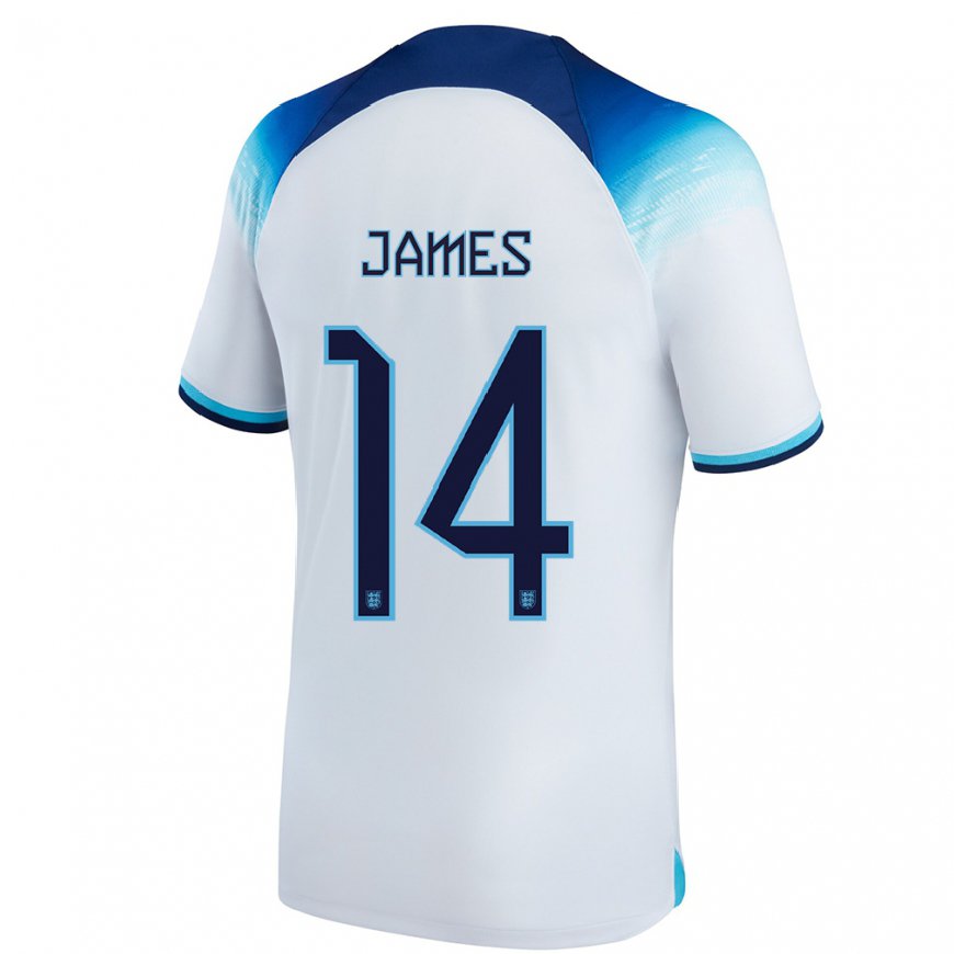 Kandiny Hombre Camiseta Inglaterra Reece James #14 Blanco Azul 1ª Equipación 22-24 La Camisa Chile