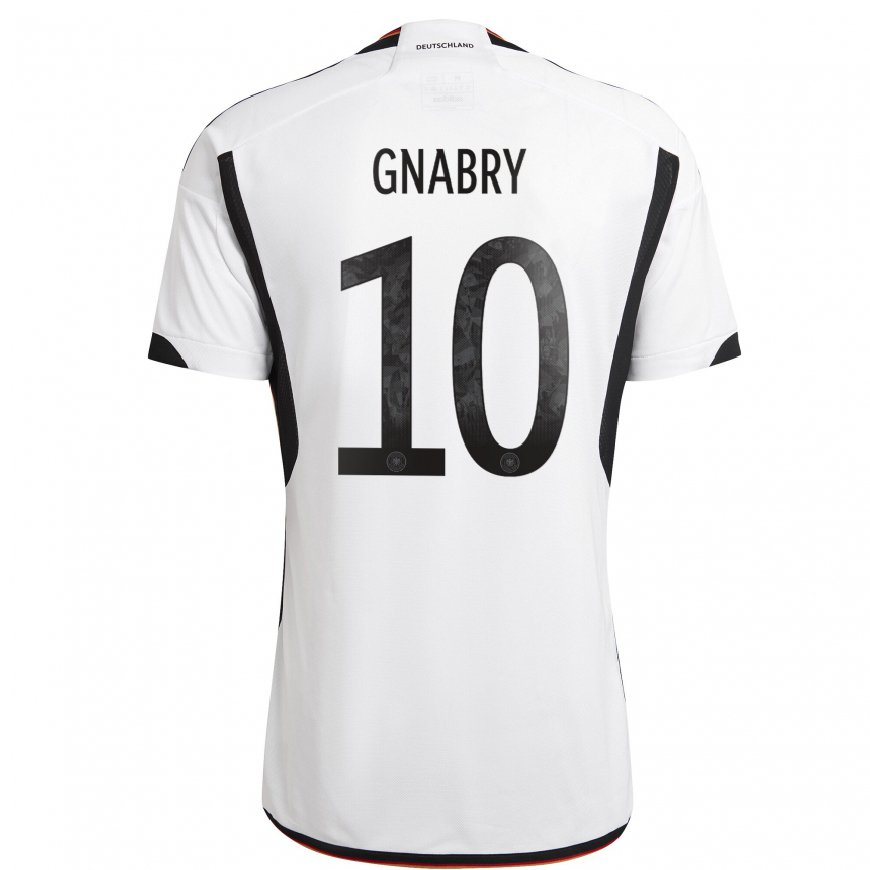 Kandiny Hombre Camiseta Alemania Serge Gnabry #10 Blanco Negro 1ª Equipación 22-24 La Camisa Chile