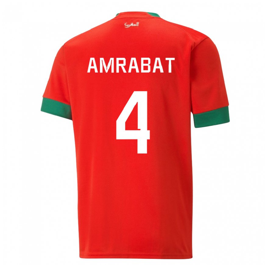 Kandiny Hombre Camiseta Marruecos Soufiane Amrabat #4 Rojo 1ª Equipación 22-24 La Camisa Chile