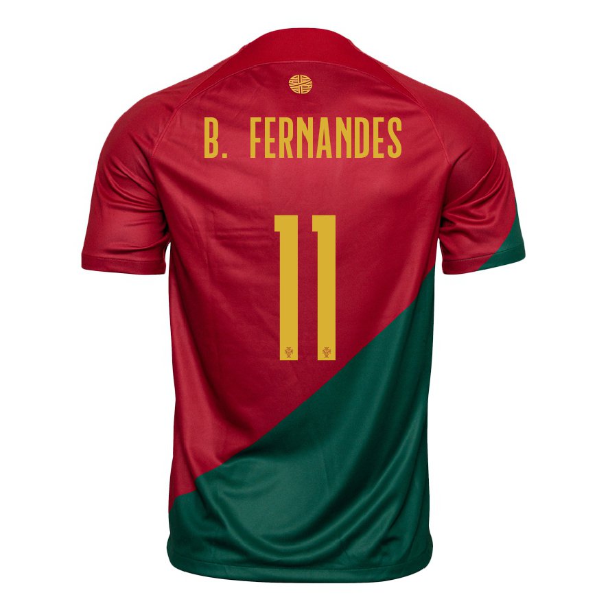 Kandiny Hombre Camiseta Portugal Bruno Fernandes #11 Rojo Verde 1ª Equipación 22-24 La Camisa Chile