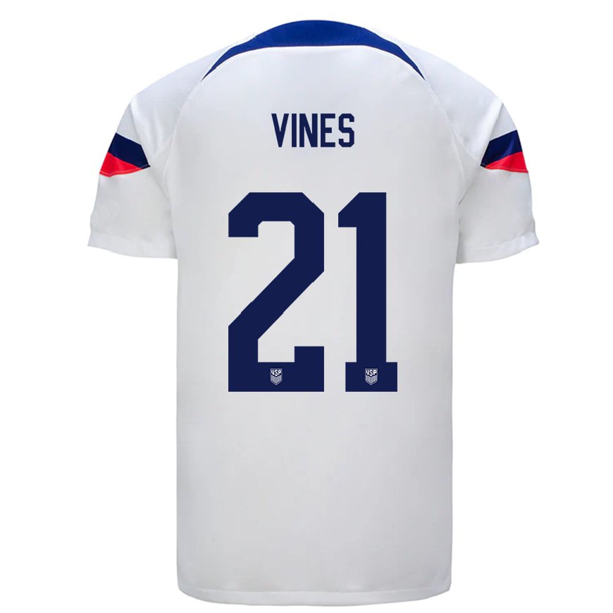 Kandiny Hombre Camiseta Estados Unidos Sam Vines #21 Blanco 1ª Equipación 22-24 La Camisa Chile