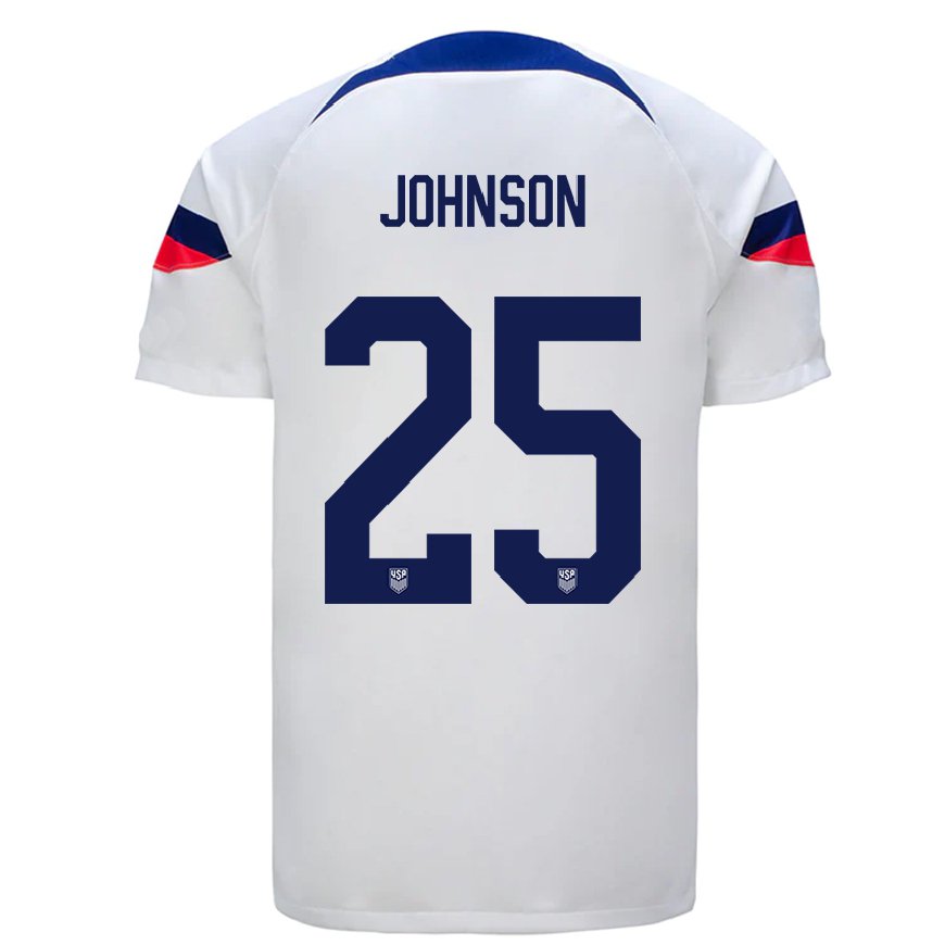 Kandiny Hombre Camiseta Estados Unidos Sean Johnson #25 Blanco 1ª Equipación 22-24 La Camisa Chile
