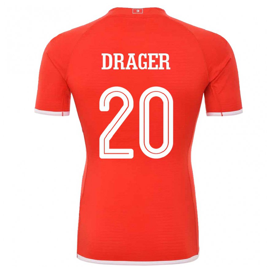 Kandiny Hombre Camiseta Túnez Mohamed Drager #20 Rojo 1ª Equipación 22-24 La Camisa Chile