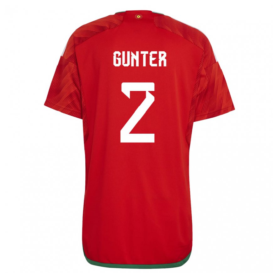 Kandiny Hombre Camiseta Gales Chris Gunter #2 Rojo 1ª Equipación 22-24 La Camisa Chile