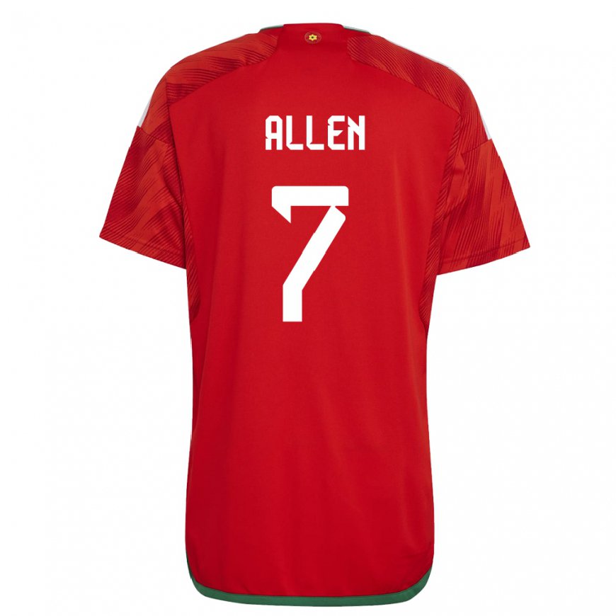 Kandiny Hombre Camiseta Gales Joe Allen #7 Rojo 1ª Equipación 22-24 La Camisa Chile